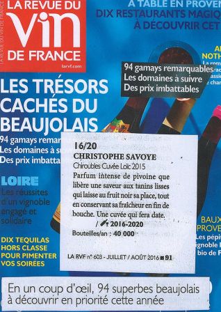 Revue du vin de France - Domaine Christophe Savoye